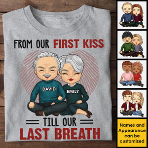 De notre premier baiser jusqu'à notre dernier souffle - T-shirt unisexe personnalisé, sweat à capuche, sweat-shirt - Cadeau pour couple, mari, femme, anniversaire, fiançailles, mariage, cadeau de mariage