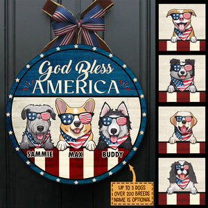 God Bless American - Funny Personalized Dog Door Sign.