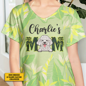 T-shirt col V personnalisé « Chien maman » – Cadeau pour les amoureux des animaux