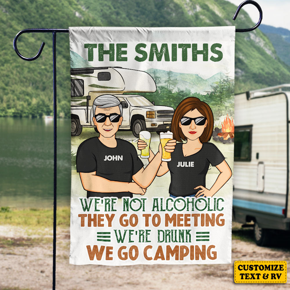 Nous sommes ivres, nous allons camper - Drapeau personnalisé - Cadeau pour les amateurs de camping