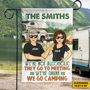 Nous sommes ivres, nous allons camper - Drapeau personnalisé - Cadeau pour les amateurs de camping