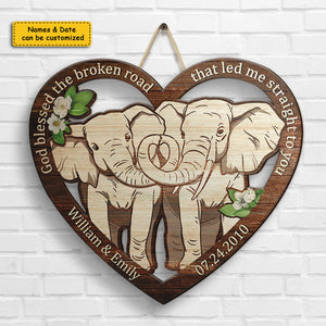 Couple d'éléphants de notre premier baiser - Panneau en bois personnalisé - Cadeau pour couples, mari et femme