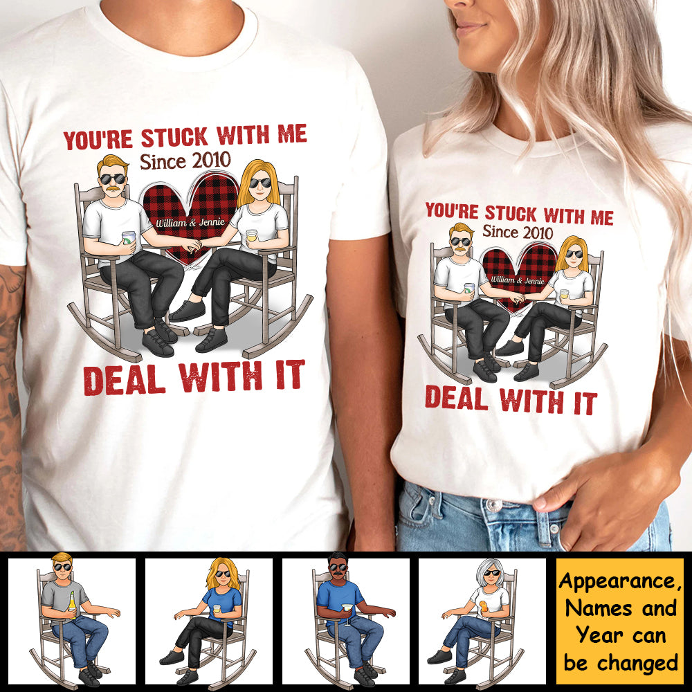 Tu es coincé avec moi, fais avec - T-shirt unisexe personnalisé, sweat à capuche, sweat-shirt - Cadeau pour couple, mari femme, anniversaire, fiançailles, mariage, cadeau de mariage