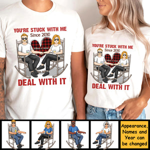Tu es coincé avec moi, fais avec - T-shirt unisexe personnalisé, sweat à capuche, sweat-shirt - Cadeau pour couple, mari femme, anniversaire, fiançailles, mariage, cadeau de mariage