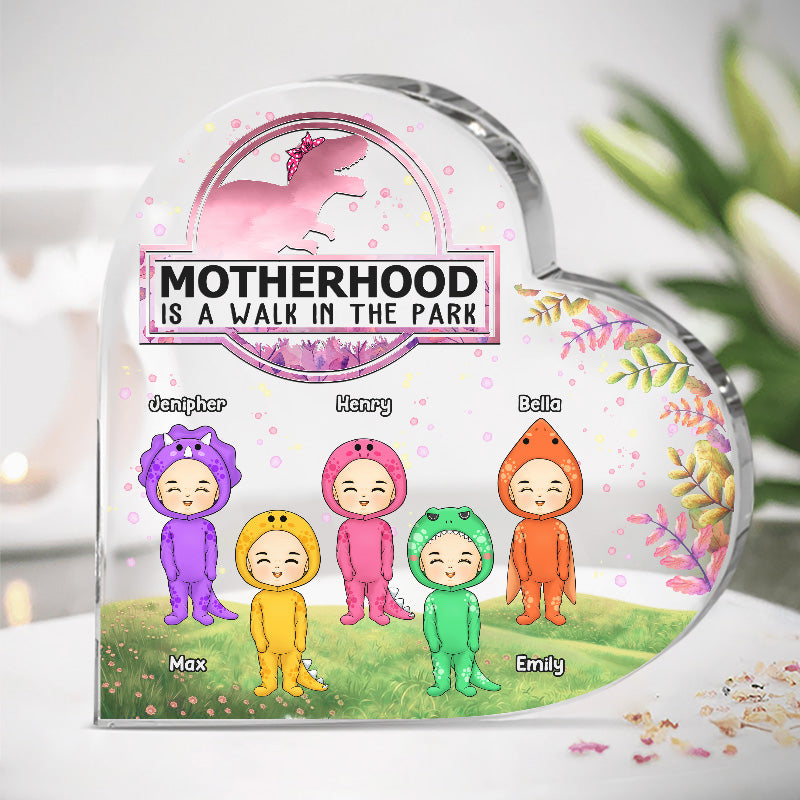 La maternité est une promenade dans le parc - Plaque acrylique personnalisée en forme de cœur pour la famille - Cadeau d'anniversaire pour maman