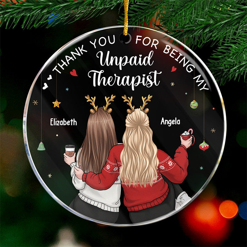 Merci d'être mes thérapeutes bénévoles - Décoration personnalisée Bestie - Forme ronde en acrylique - Cadeau de Noël pour meilleures amies, meilleures amies, sœurs