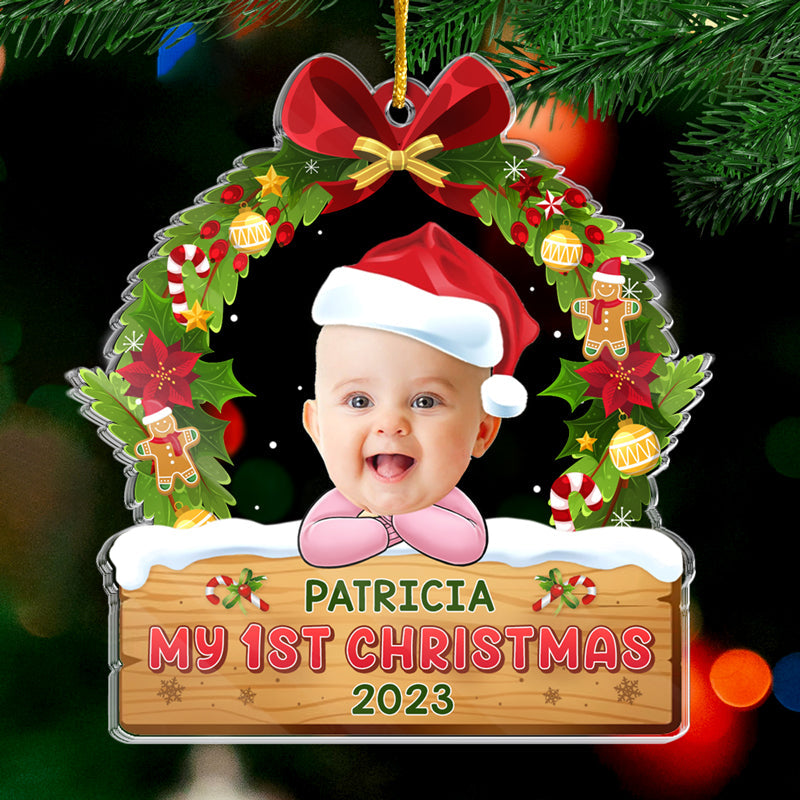 Photo personnalisée Mon premier Noël - Décoration personnalisée en famille - Acrylique de forme personnalisée - Cadeau de Noël pour bébé, enfant, nouveau-né