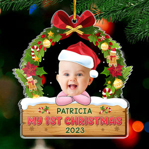 Photo personnalisée Mon premier Noël - Décoration personnalisée en famille - Acrylique de forme personnalisée - Cadeau de Noël pour bébé, enfant, nouveau-né