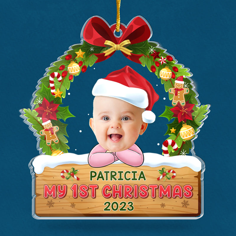 Photo personnalisée Mon premier Noël - Décoration personnalisée en famille - Acrylique de forme personnalisée - Cadeau de Noël pour bébé, enfant, nouveau-né