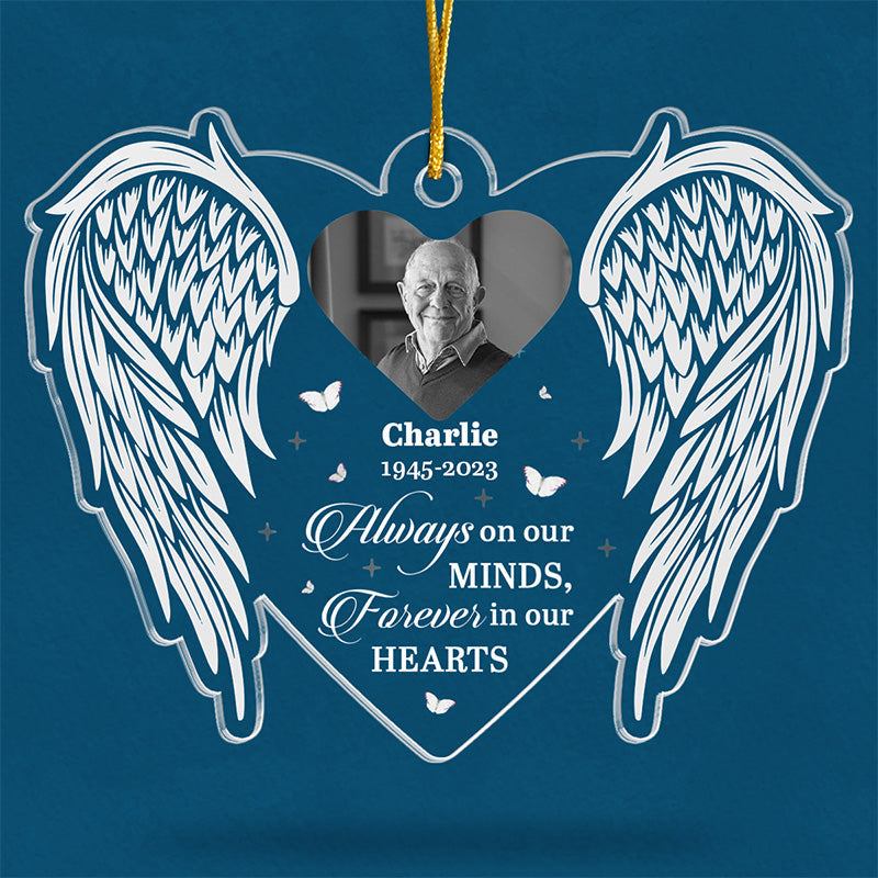 Photo personnalisée toujours présente dans nos esprits - Ornement commémoratif personnalisé - Forme personnalisée en acrylique - Cadeau de Noël, cadeau de condoléances pour les membres de la famille