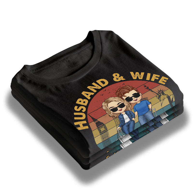 Mari et femme, partenaires de voyage pour la vie - T-shirt, sweat à capuche et sweat-shirt unisexe personnalisé pour couple - Cadeau pour mari et femme, anniversaire, amoureux du voyage