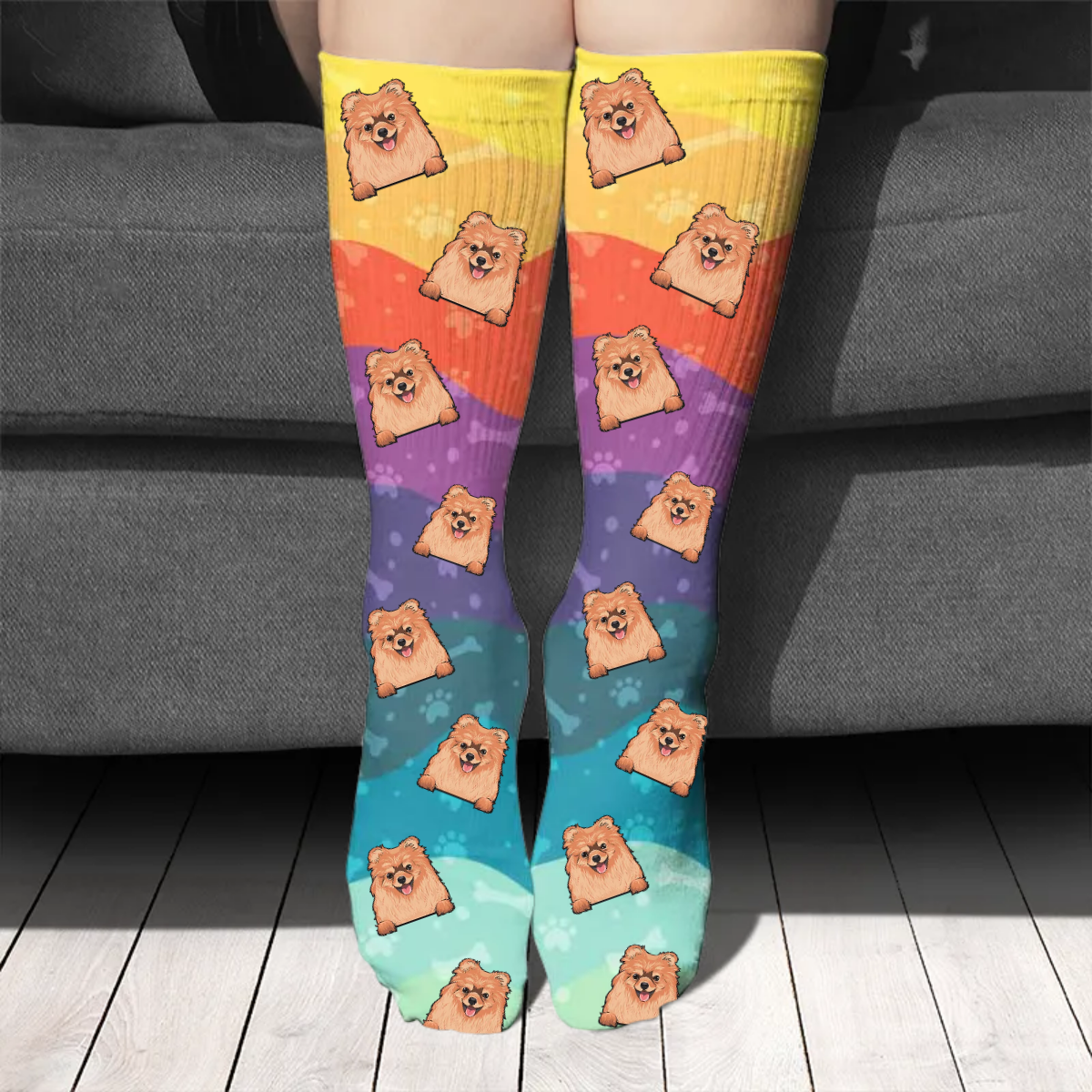 Ondulés colorés - Cadeau pour les amoureux des chiens - Chaussettes personnalisées