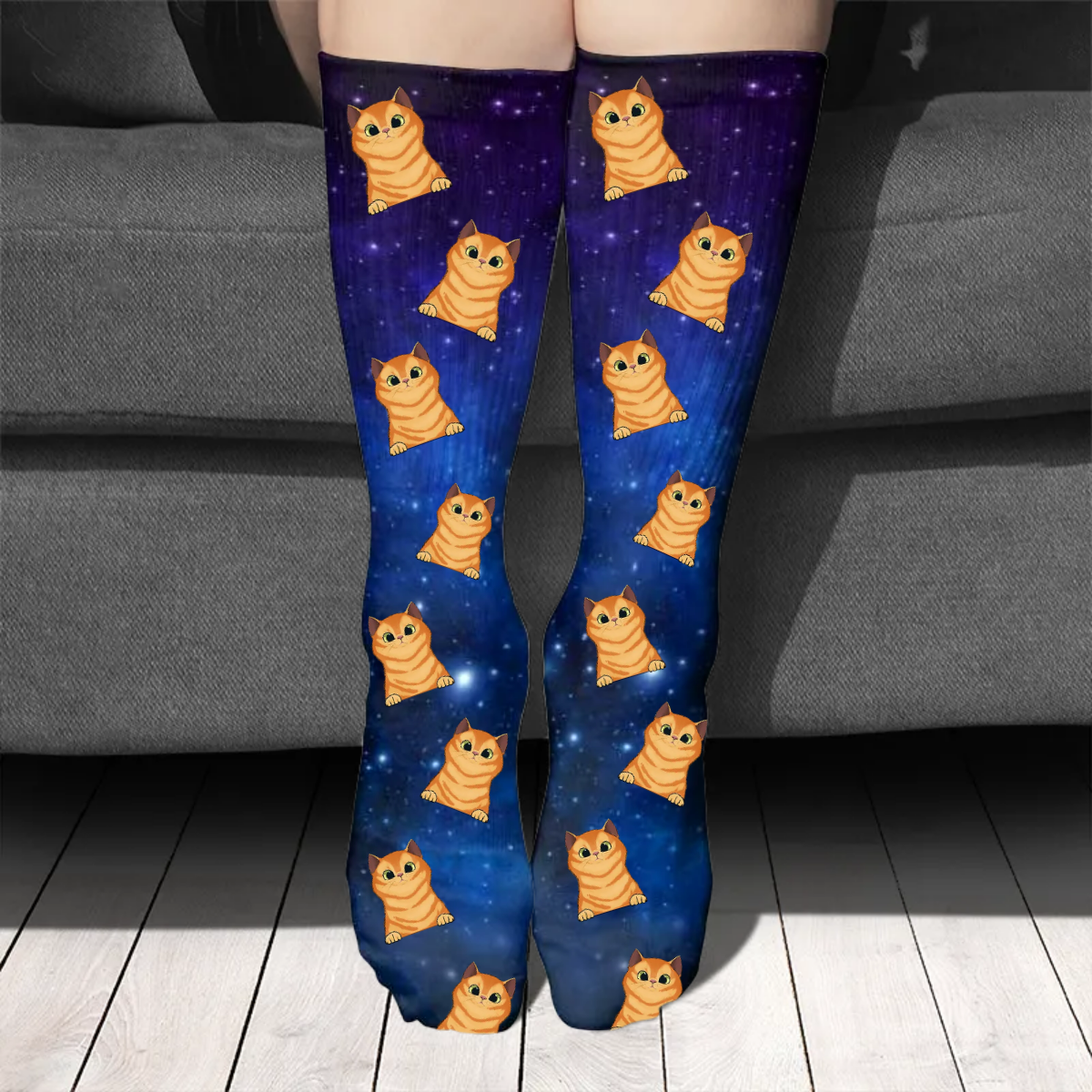 Galaxie colorée - Cadeau pour les amoureux des chats - Chaussettes personnalisées