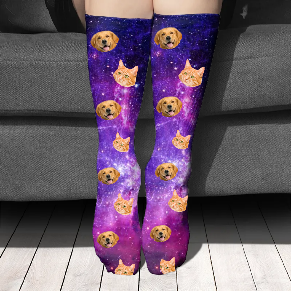 Galaxie colorée - Téléchargez une image, cadeau pour les amoureux des animaux - Chaussettes personnalisées
