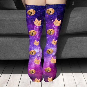 Galaxie colorée - Téléchargez une image, cadeau pour les amoureux des animaux - Chaussettes personnalisées